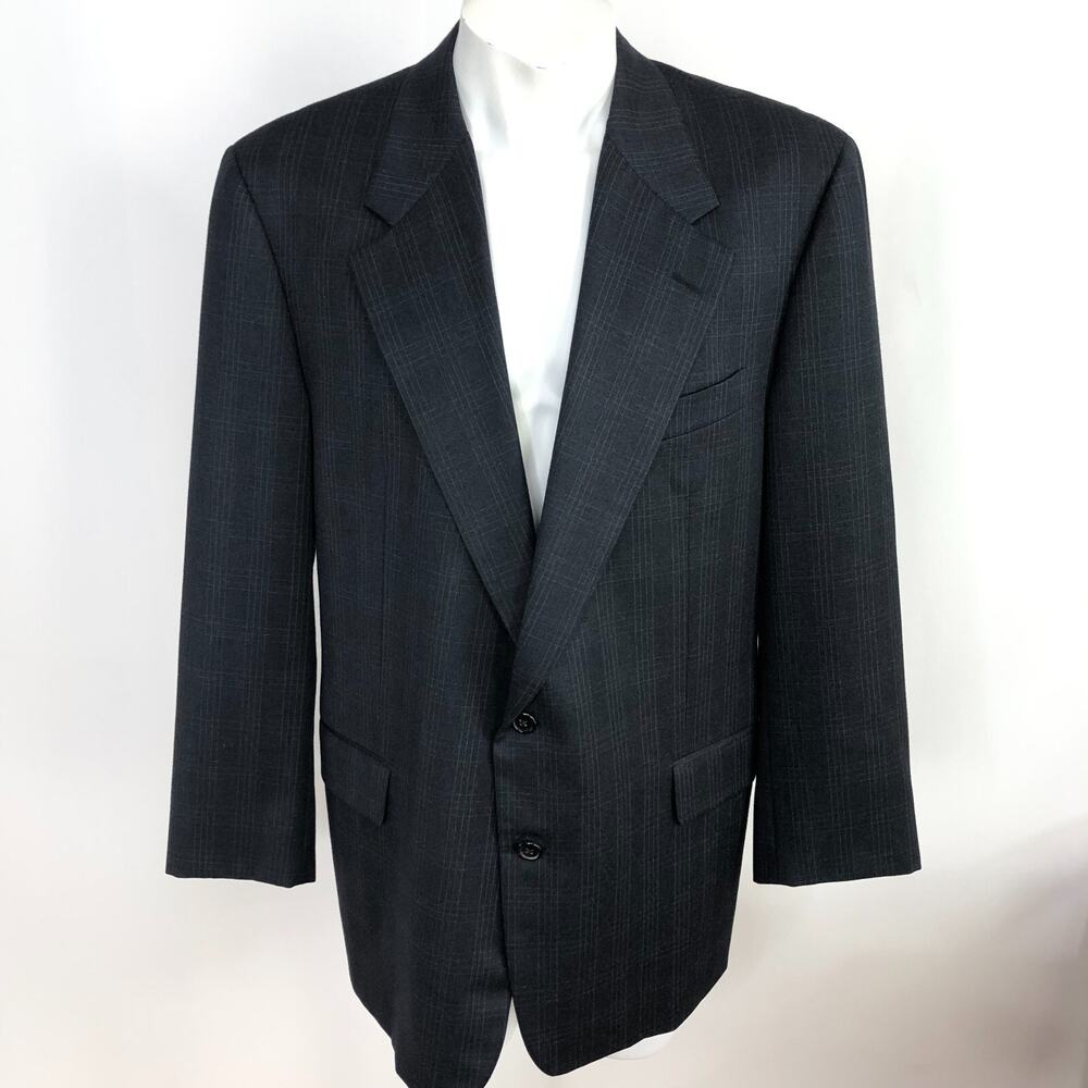Hickey Freeman 46 R Gray Plaid Men's 100% Wool Button Sport Coat Jacket